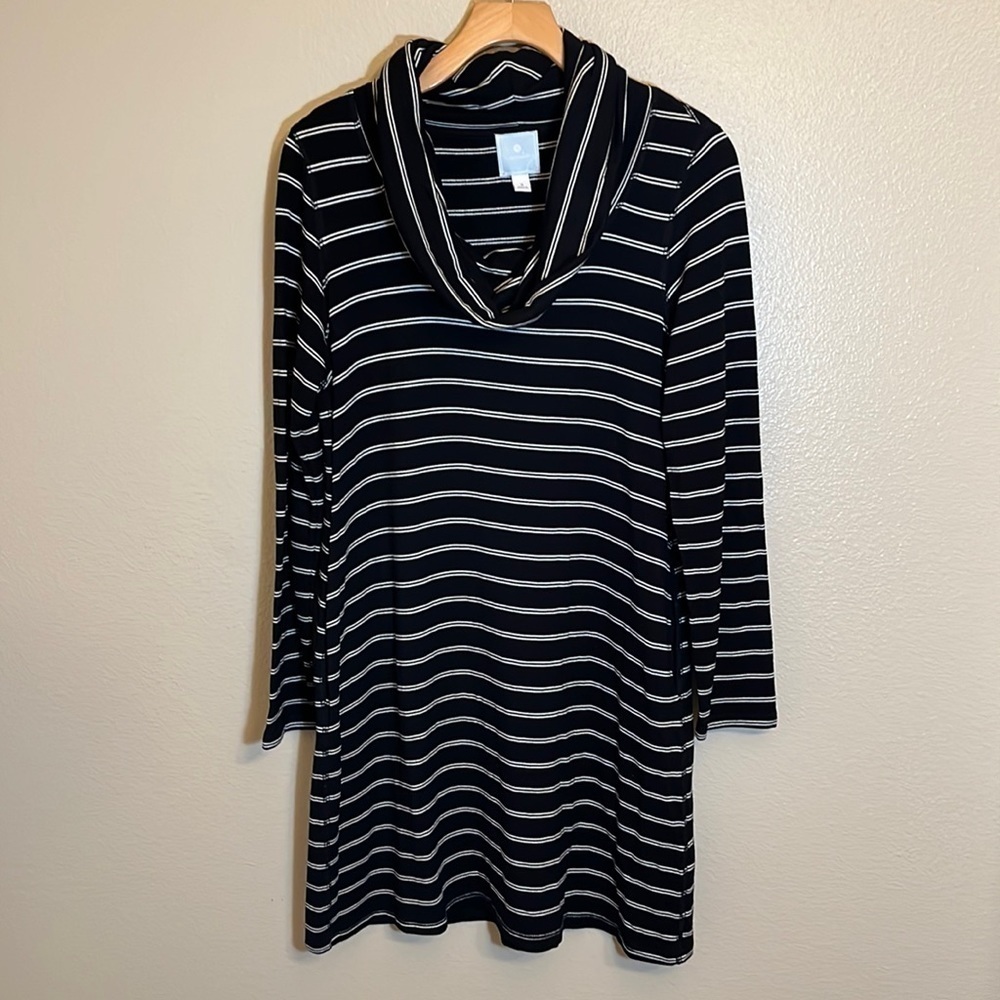 Sunday Black Cowl Neck Long Sleeve Striped Dress